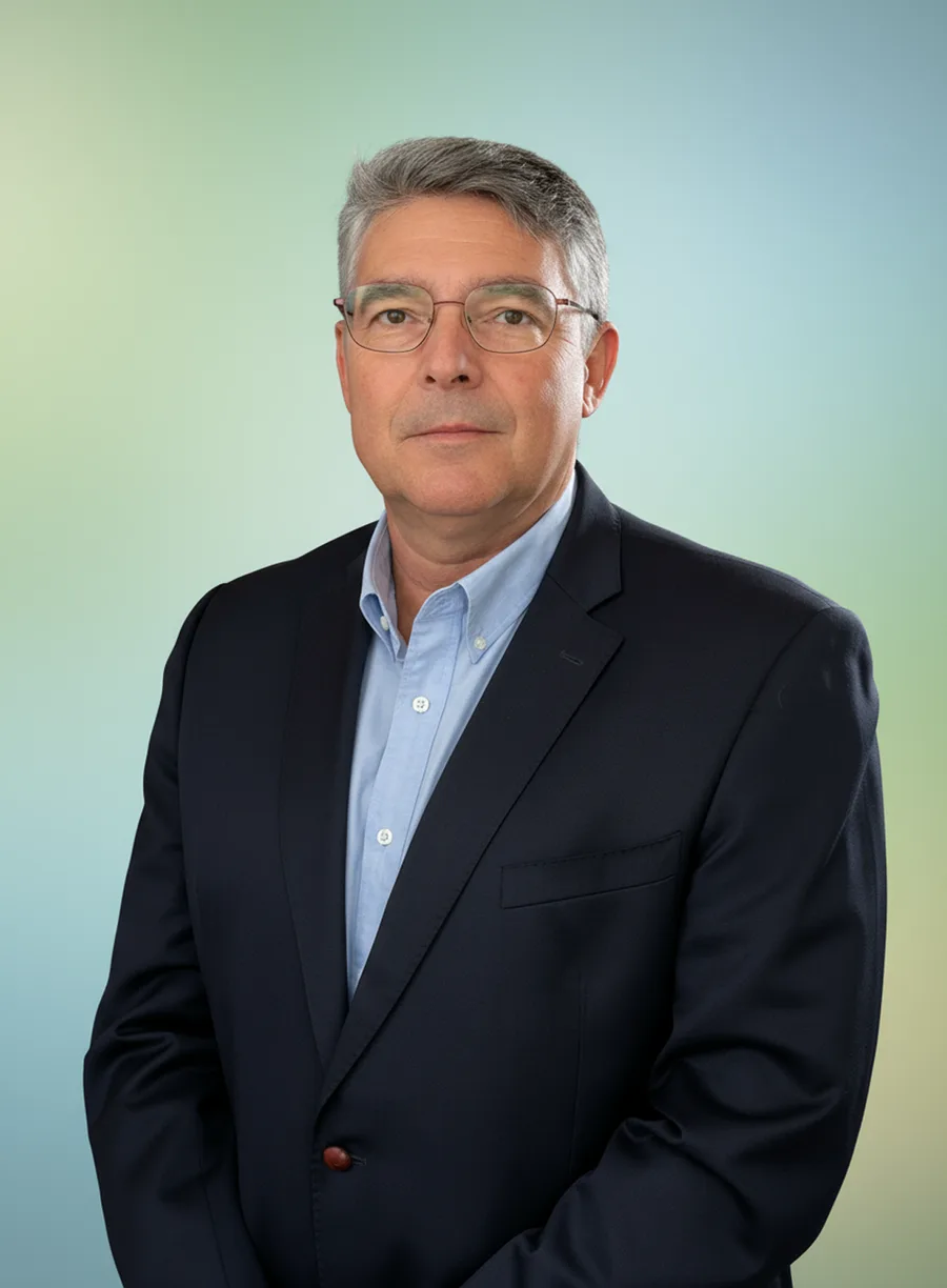 Eduardo Franky Zapata, founder of Pathway, in a navy suit against a teal gradient background